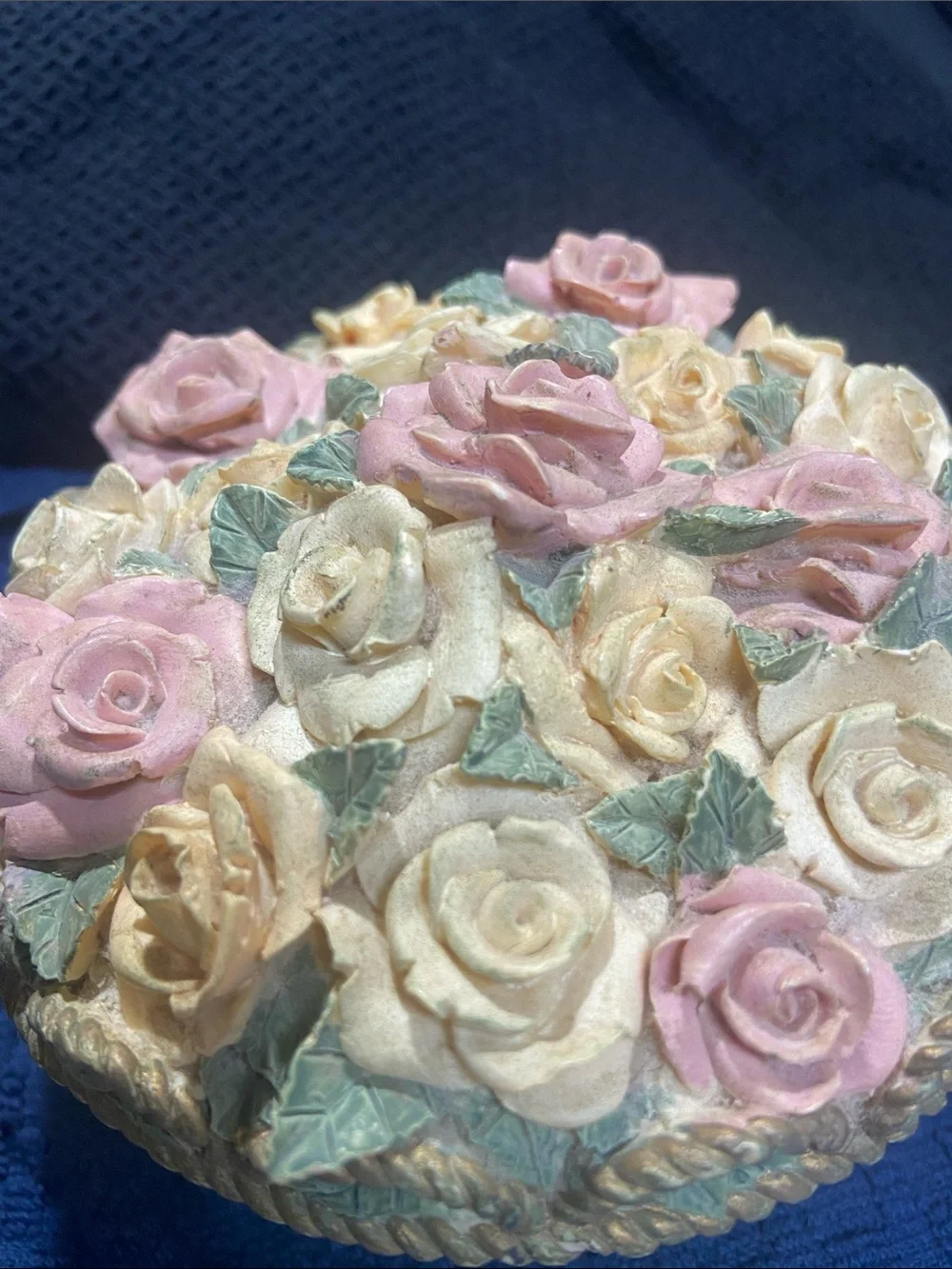 DEZINE Pink and Cream Rose Floral Trinket Box
